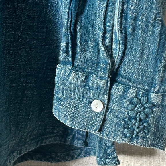 Soft Surrounding Blue Top M Embroidered Paisley Button Down Semi Sheer Gauzy - Picture 4 of 11